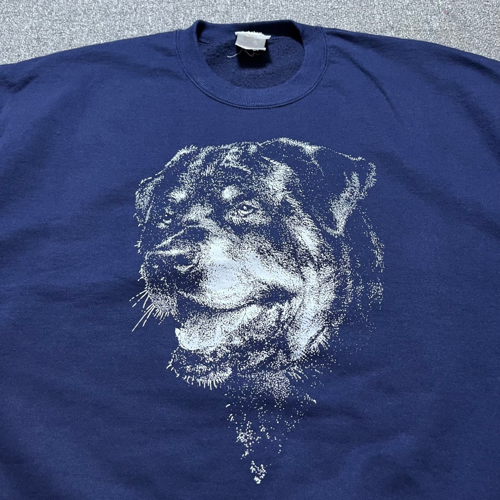 Vintage Jerzees Sweatshirt XL Navy Blue Rottweiler Dog Graphic Pullover 90s - Picture 4 of 7